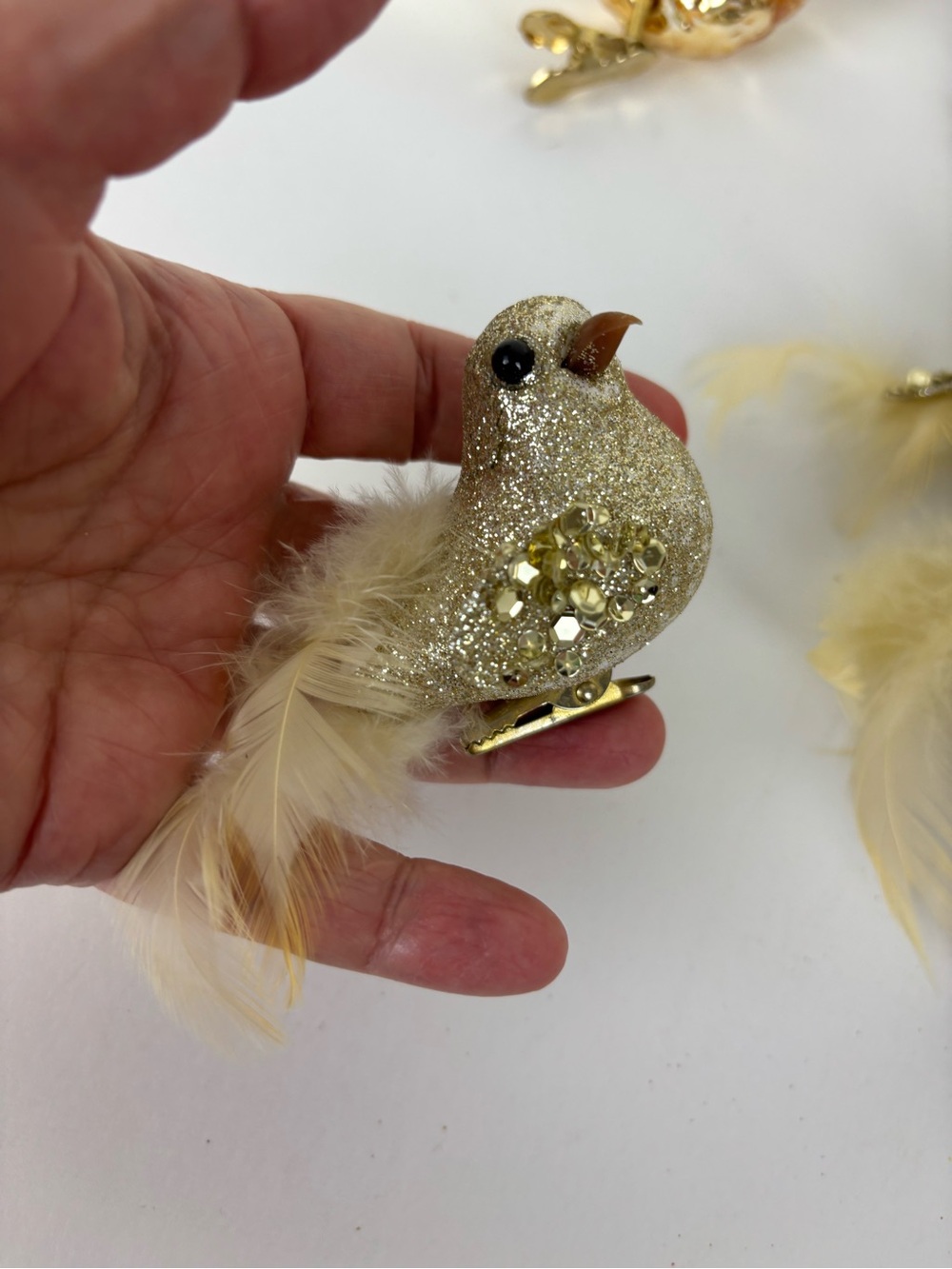 VTG Decorative Feathered & Glass Bird Ornaments - Gold, Cream & Burgundy-14pc - Picture 5 of 16